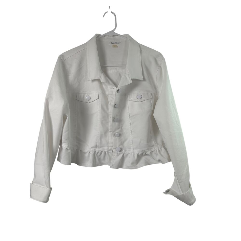 Calvin Klein Ruffle-Hem Jacket - White - Size XL